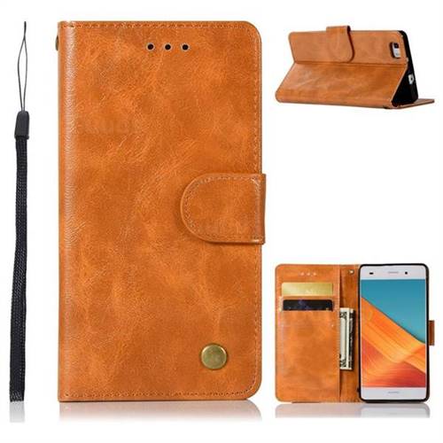 Luxury Retro Leather Wallet Case for Huawei P8 Lite P8lite - Golden