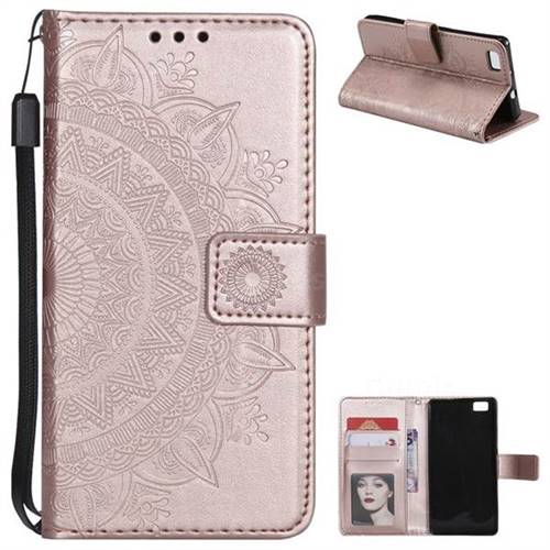 Intricate Embossing Datura Leather Wallet Case for Huawei P8 Lite P8lite - Rose Gold