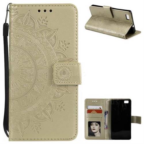 Intricate Embossing Datura Leather Wallet Case for Huawei P8 Lite P8lite - Golden