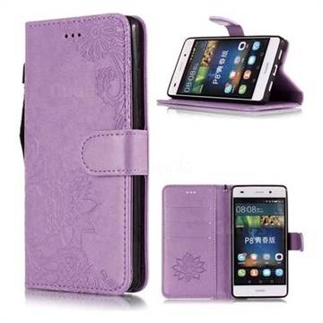 Intricate Embossing Lotus Mandala Flower Leather Wallet Case for Huawei P8 Lite P8lite - Purple