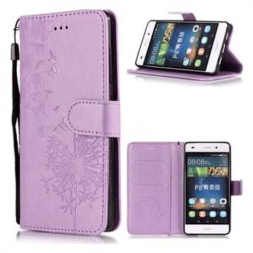 Intricate Embossing Dandelion Butterfly Leather Wallet Case for Huawei P8 Lite P8lite - Purple