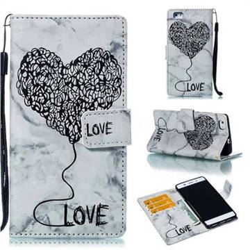 Marble Heart PU Leather Wallet Phone Case for Huawei P8 Lite P8lite - Black
