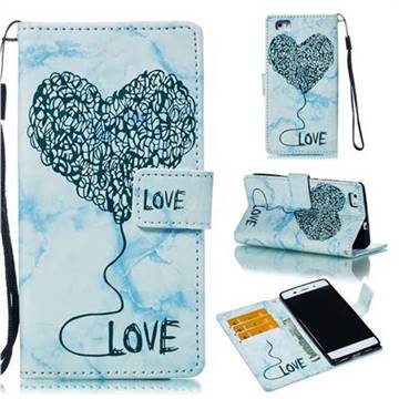 Marble Heart PU Leather Wallet Phone Case for Huawei P8 Lite P8lite - Blue