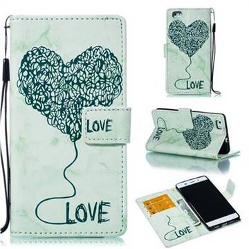Marble Heart PU Leather Wallet Phone Case for Huawei P8 Lite P8lite - Green