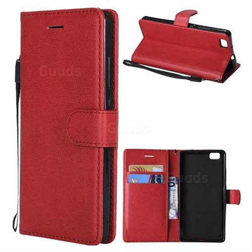 Retro Greek Classic Smooth PU Leather Wallet Phone Case for Huawei P8 Lite P8lite - Red