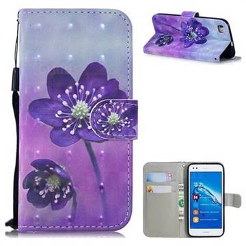 Purple Flower 3D Painted Leather Wallet Phone Case for Huawei P8 Lite P8lite