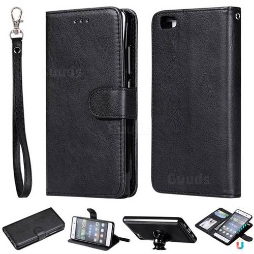 Retro Greek Detachable Magnetic PU Leather Wallet Phone Case for Huawei P8 Lite P8lite - Black