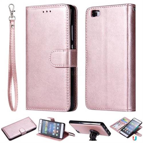 Retro Greek Detachable Magnetic PU Leather Wallet Phone Case for Huawei P8 Lite P8lite - Rose Gold