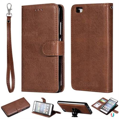 Retro Greek Detachable Magnetic PU Leather Wallet Phone Case for Huawei P8 Lite P8lite - Brown