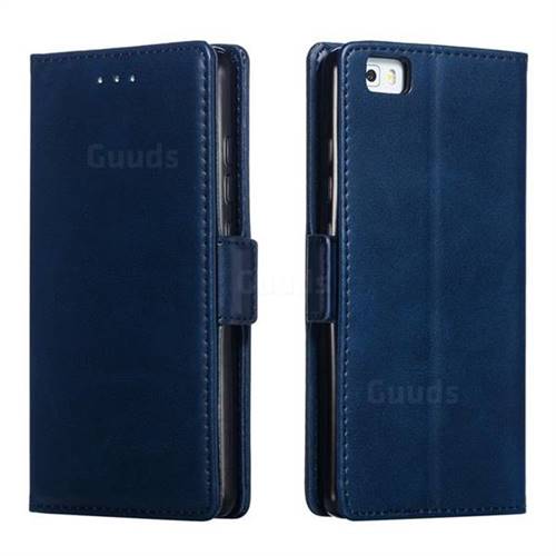 Retro Classic Calf Pattern Leather Wallet Phone Case for Huawei P8 Lite P8lite - Blue