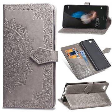 Embossing Imprint Mandala Flower Leather Wallet Case for Huawei P8 Lite P8lite - Gray