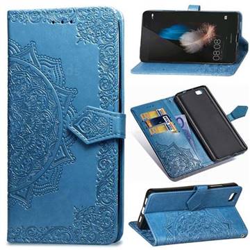 Embossing Imprint Mandala Flower Leather Wallet Case for Huawei P8 Lite P8lite - Blue