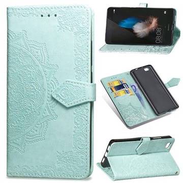 Embossing Imprint Mandala Flower Leather Wallet Case for Huawei P8 Lite P8lite - Green