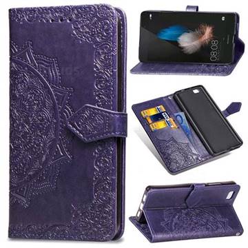 Embossing Imprint Mandala Flower Leather Wallet Case for Huawei P8 Lite P8lite - Purple