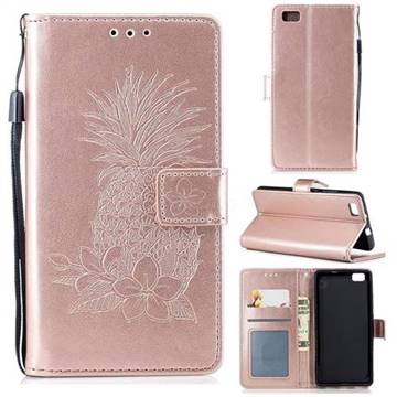 Embossing Flower Pineapple Leather Wallet Case for Huawei P8 Lite P8lite - Rose Gold