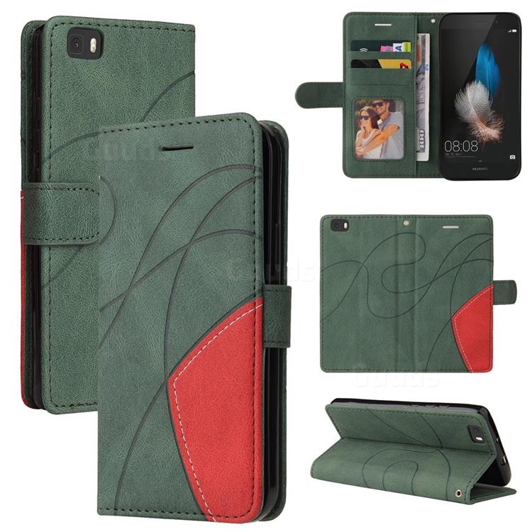 Luxury Two-color Stitching Leather Wallet Case Cover for Huawei P8 Lite P8lite - Green