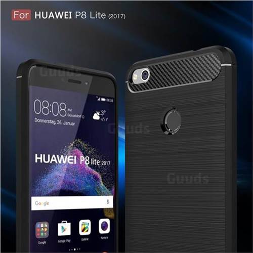 Luxury Carbon Fiber Brushed Wire Drawing Silicone TPU Back Cover for Huawei P8 Lite 2017 / P9 Honor 8 Nova Lite (Black)