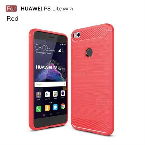 Luxury Carbon Fiber Brushed Wire Drawing Silicone TPU Back Cover for Huawei P8 Lite 2017 / P9 Honor 8 Nova Lite (Red)