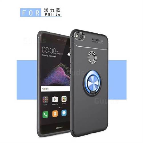 Auto Focus Invisible Ring Holder Soft Phone Case for Huawei P8 Lite 2017 / P9 Honor 8 Nova Lite - Black Blue