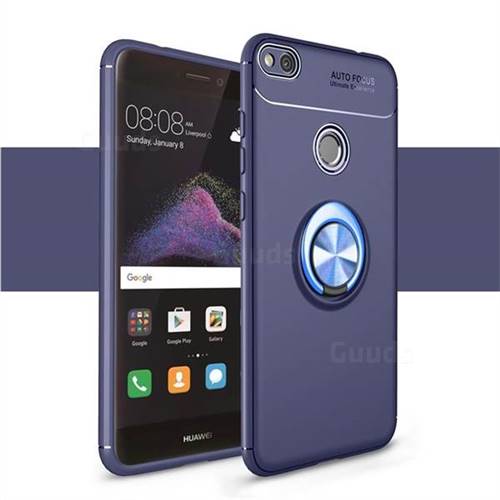 Auto Focus Invisible Ring Holder Soft Phone Case for Huawei P8 Lite 2017 / P9 Honor 8 Nova Lite - Blue