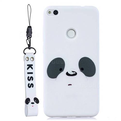 White Feather Panda Soft Kiss Candy Hand Strap Silicone Case for Huawei P8 Lite 2017 / P9 Honor 8 Nova Lite