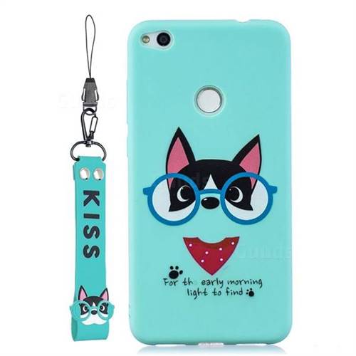 Green Glasses Dog Soft Kiss Candy Hand Strap Silicone Case for Huawei P8 Lite 2017 / P9 Honor 8 Nova Lite