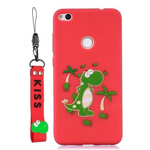 Red Dinosaur Soft Kiss Candy Hand Strap Silicone Case for Huawei P8 Lite 2017 / P9 Honor 8 Nova Lite