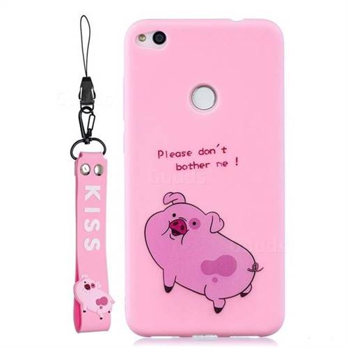 Pink Cute Pig Soft Kiss Candy Hand Strap Silicone Case for Huawei P8 Lite 2017 / P9 Honor 8 Nova Lite