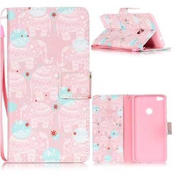 Pink Elephant Leather Wallet Phone Case for Huawei P8 Lite 2017 / Honor 8 Lite / Nova Lite / P9 Lite 2017