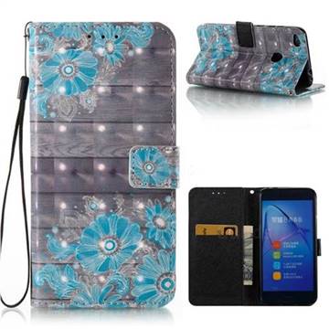 Blue Flower 3D Painted Leather Wallet Case for Huawei P8 Lite 2017 / P9 Honor 8 Nova Lite