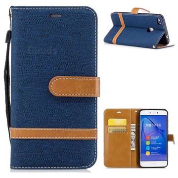 Jeans Cowboy Denim Leather Wallet Case for Huawei P8 Lite 2017 / P9 Honor 8 Nova Lite - Dark Blue