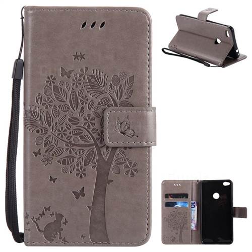 Embossing Butterfly Tree Leather Wallet Case for Huawei P8 Lite 2017 / P9 Honor 8 Nova Lite - Grey