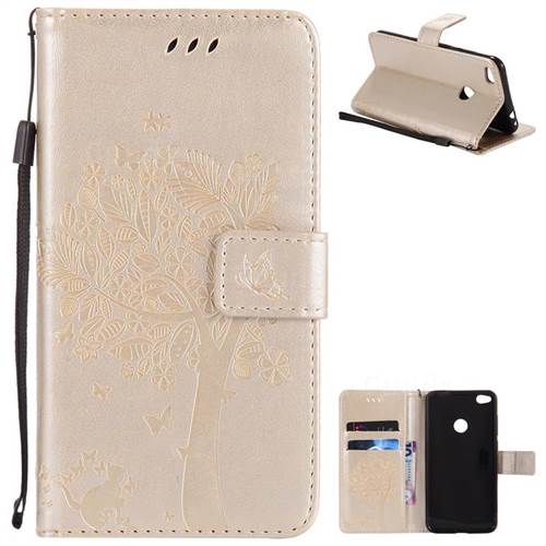 Embossing Butterfly Tree Leather Wallet Case for Huawei P8 Lite 2017 / P9 Honor 8 Nova Lite - Champagne