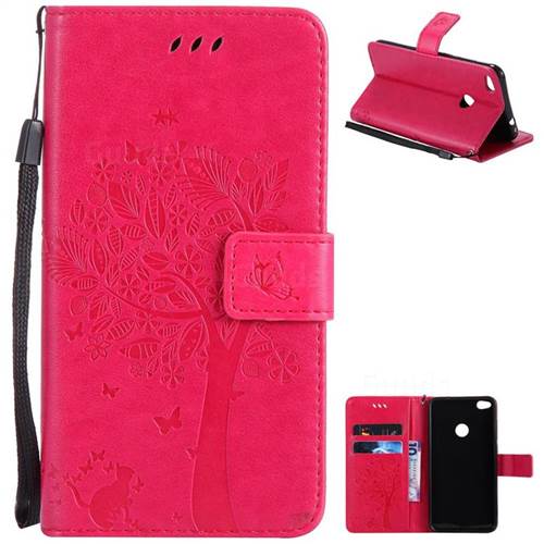 Embossing Butterfly Tree Leather Wallet Case for Huawei P8 Lite 2017 / P9 Honor 8 Nova Lite - Rose