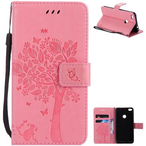 Embossing Butterfly Tree Leather Wallet Case for Huawei P8 Lite 2017 / P9 Honor 8 Nova Lite - Pink