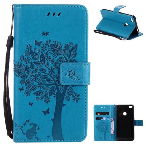Embossing Butterfly Tree Leather Wallet Case for Huawei P8 Lite 2017 / P9 Honor 8 Nova Lite - Blue