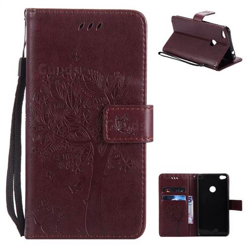 Embossing Butterfly Tree Leather Wallet Case for Huawei P8 Lite 2017 / P9 Honor 8 Nova Lite - Coffee