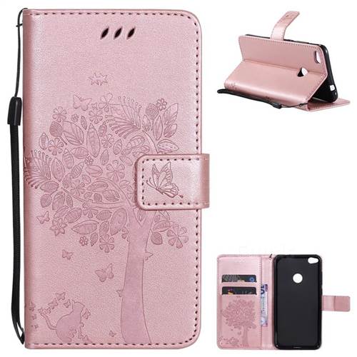 Embossing Butterfly Tree Leather Wallet Case for Huawei P8 Lite 2017 / P9 Honor 8 Nova Lite - Rose Pink