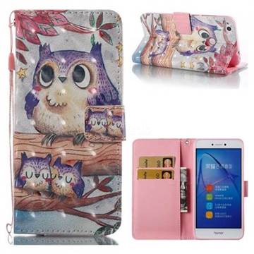 Purple Owl 3D Painted Leather Wallet Case for Huawei P8 Lite 2017 / P9 Honor 8 Nova Lite