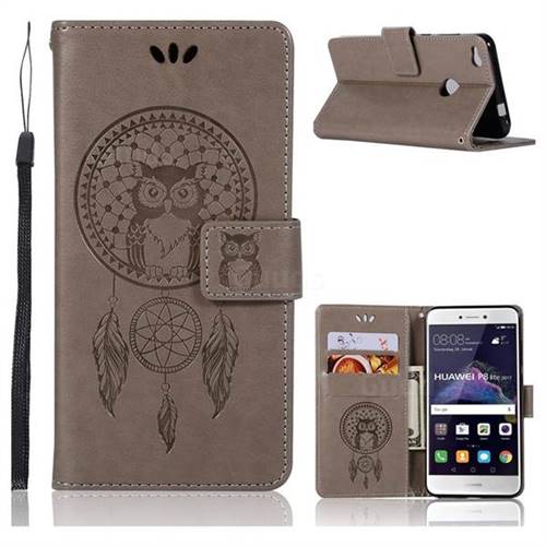 Intricate Embossing Owl Campanula Leather Wallet Case for Huawei P8 Lite 2017 / P9 Honor 8 Nova Lite - Grey