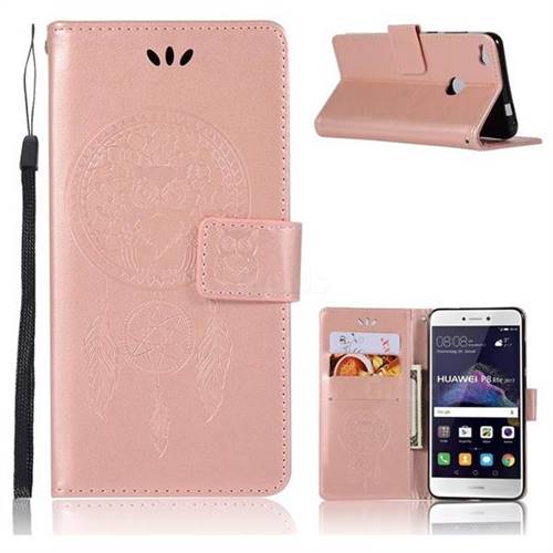 Intricate Embossing Owl Campanula Leather Wallet Case for Huawei P8 Lite 2017 / P9 Honor 8 Nova Lite - Rose Gold