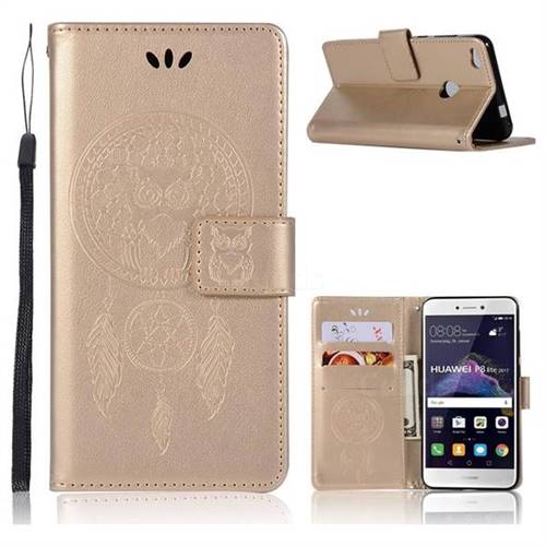 Intricate Embossing Owl Campanula Leather Wallet Case for Huawei P8 Lite 2017 / P9 Honor 8 Nova Lite - Champagne