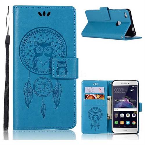 Intricate Embossing Owl Campanula Leather Wallet Case for Huawei P8 Lite 2017 / P9 Honor 8 Nova Lite - Blue