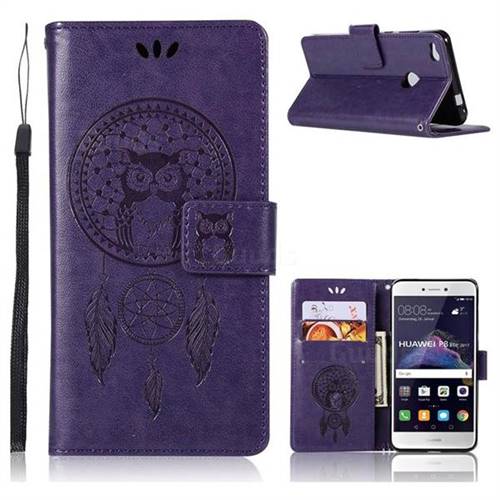 Intricate Embossing Owl Campanula Leather Wallet Case for Huawei P8 Lite 2017 / P9 Honor 8 Nova Lite - Purple