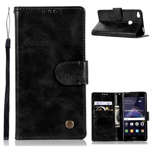 Luxury Retro Leather Wallet Case for Huawei P8 Lite 2017 / P9 Honor 8 Nova Lite - Black