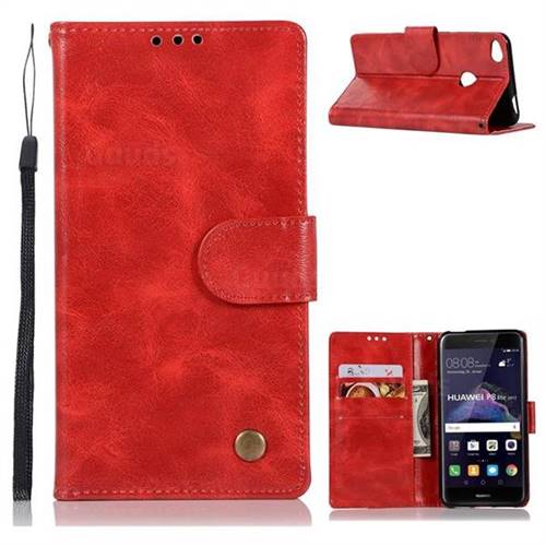 Luxury Retro Leather Wallet Case for Huawei P8 Lite 2017 / P9 Honor 8 Nova Lite - Red