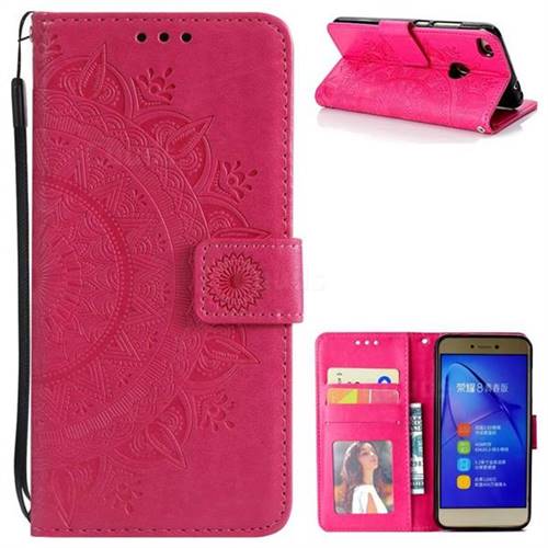 Intricate Embossing Datura Leather Wallet Case for Huawei P8 Lite 2017 / P9 Honor 8 Nova Lite - Rose Red
