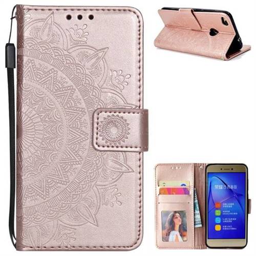 Intricate Embossing Datura Leather Wallet Case for Huawei P8 Lite 2017 / P9 Honor 8 Nova Lite - Rose Gold