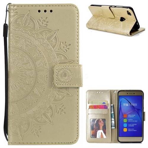 Intricate Embossing Datura Leather Wallet Case for Huawei P8 Lite 2017 / P9 Honor 8 Nova Lite - Golden