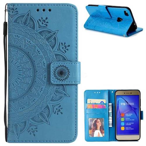 Intricate Embossing Datura Leather Wallet Case for Huawei P8 Lite 2017 / P9 Honor 8 Nova Lite - Blue